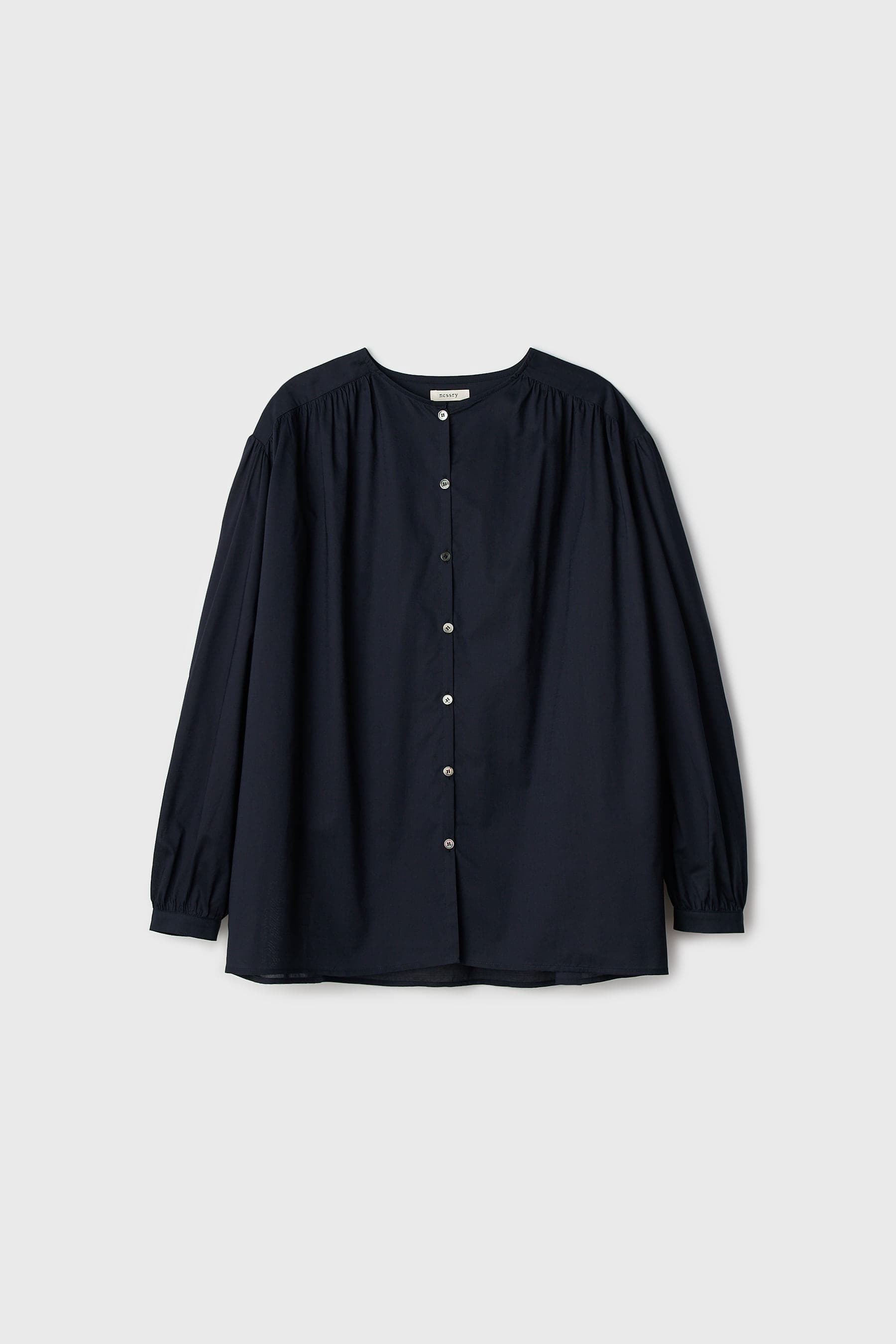 Shirring Button Blouse (Navy)