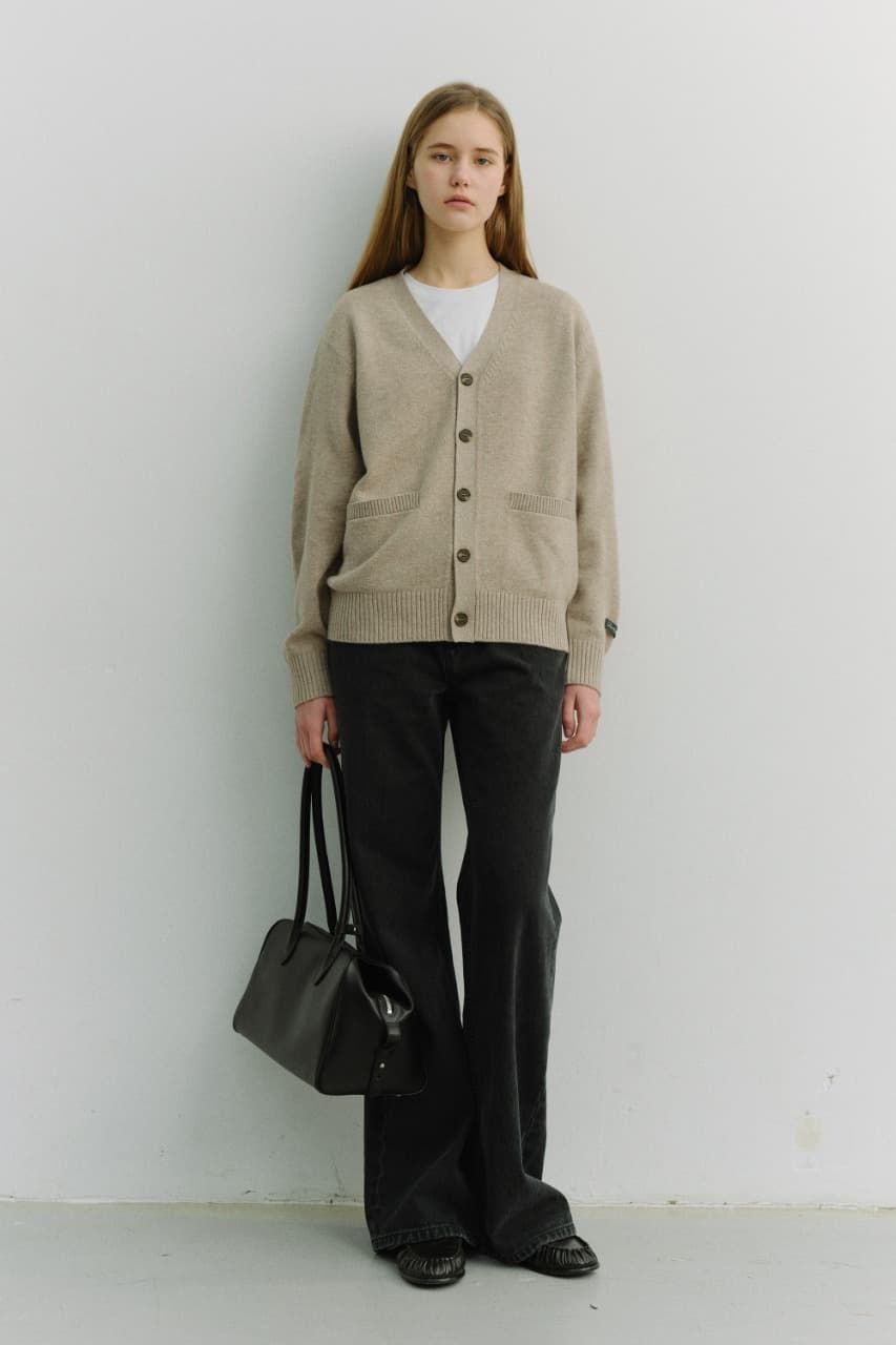 UNISEX BOYFRIEND KNIT CARDIGAN OATMEAL BEIGE_UDSW6A102I2