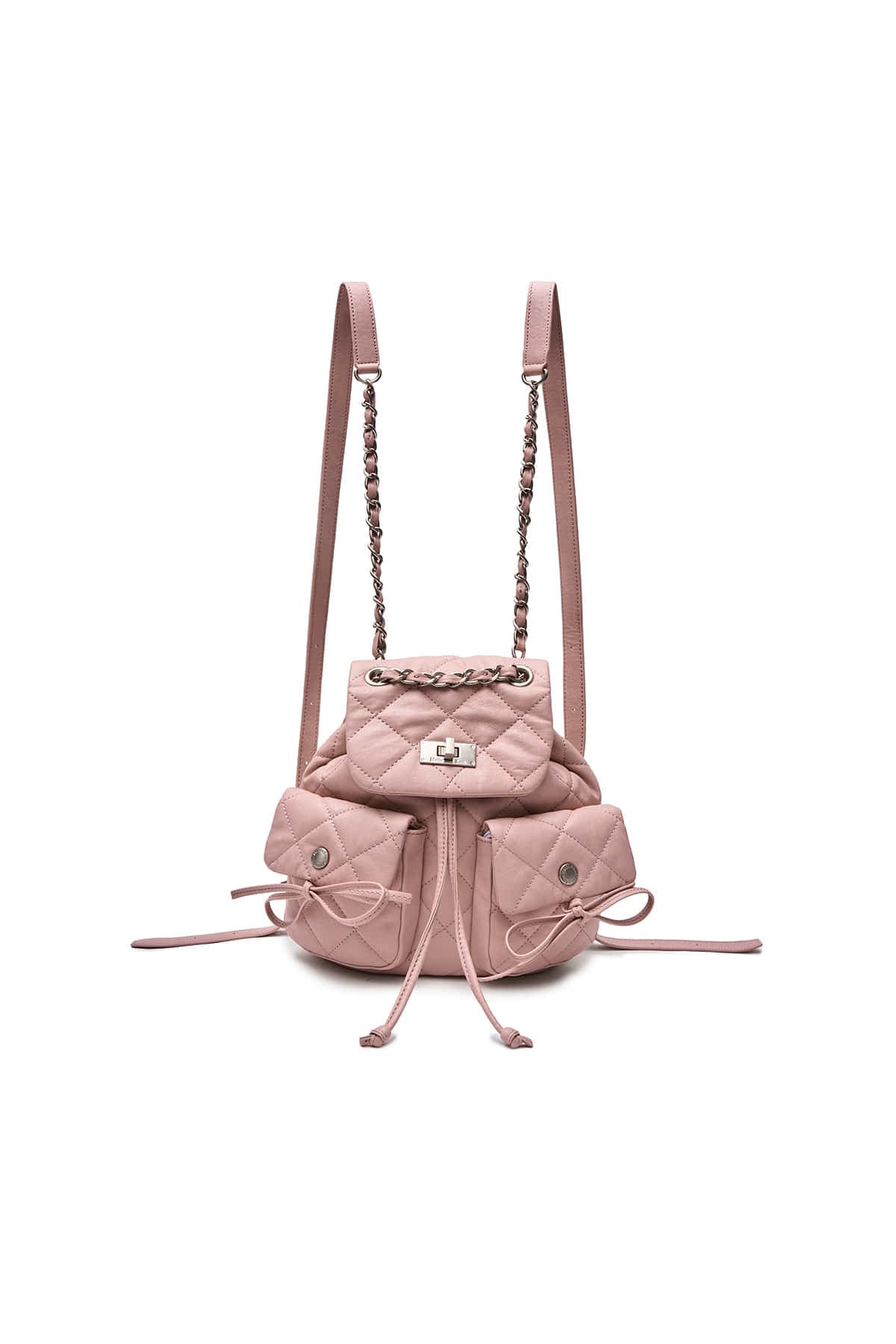 DOUBLE POCKET QUILTING MINI BACKPACK IN PINK
