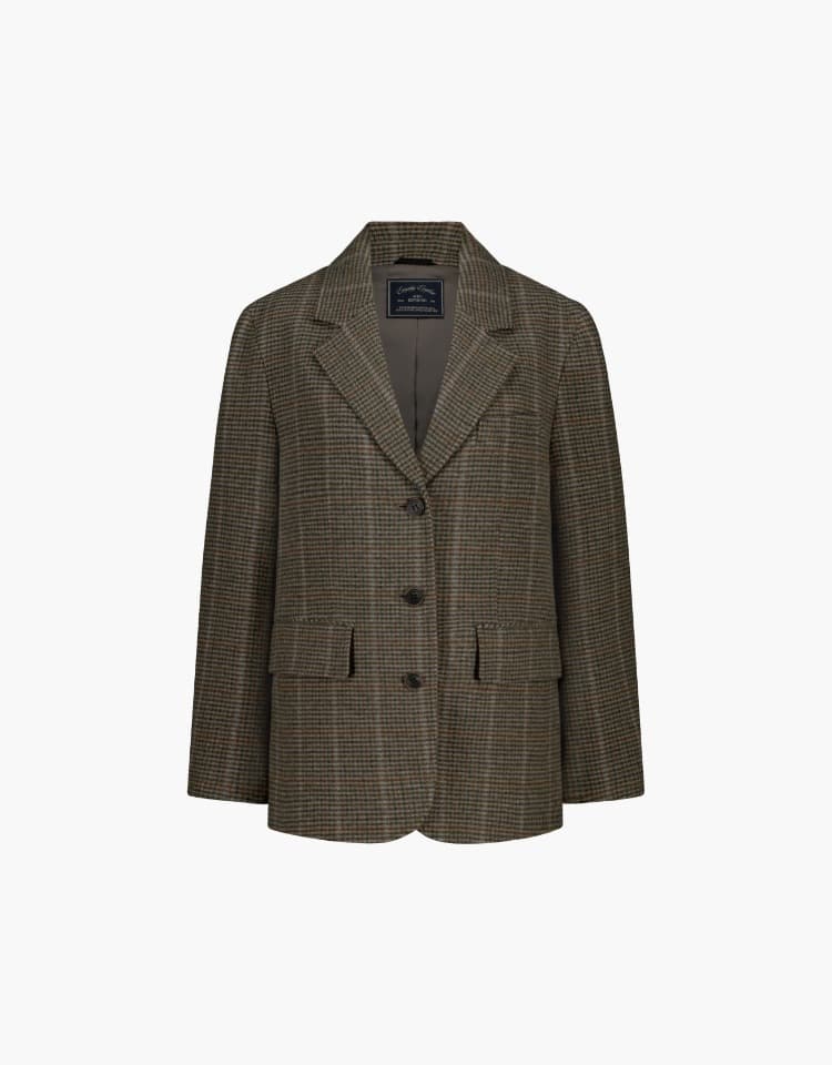 classic wool check jacket - brown
