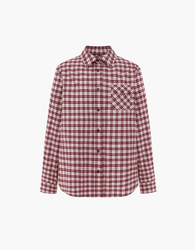 pocket check shirts - burgundy