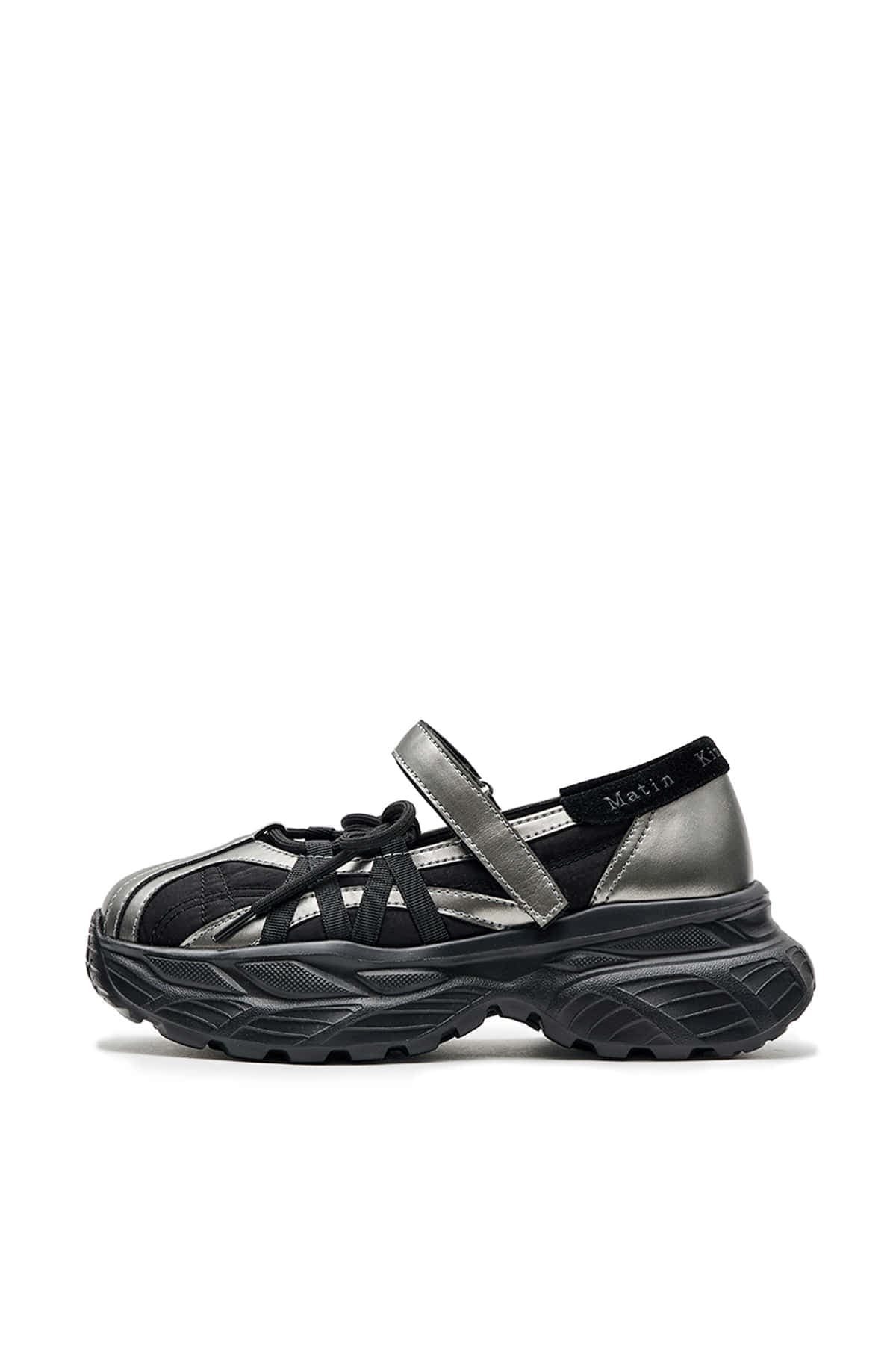 LACE UP CHUNKY BALLET SNEAKERS IN DARK SILVER