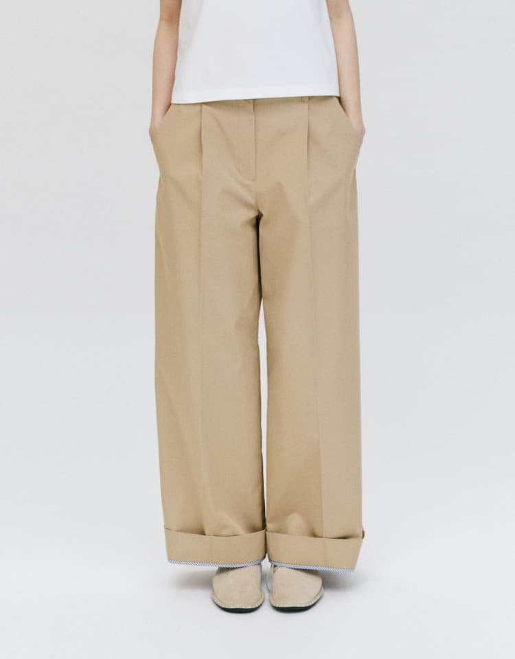 cotton wide pants - beige