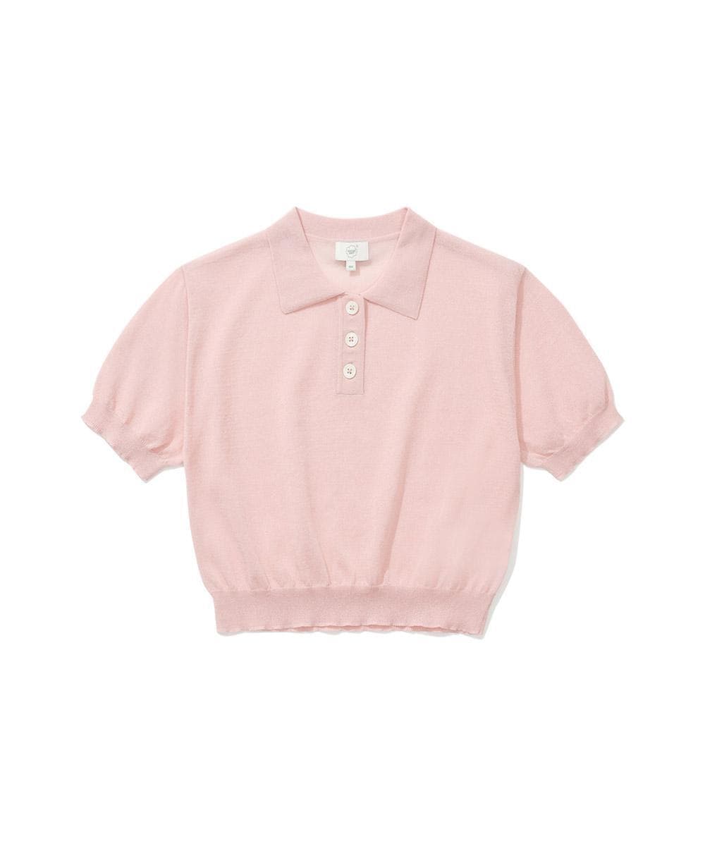 우먼 시어 카라 크롭 하프니트 Light Pink