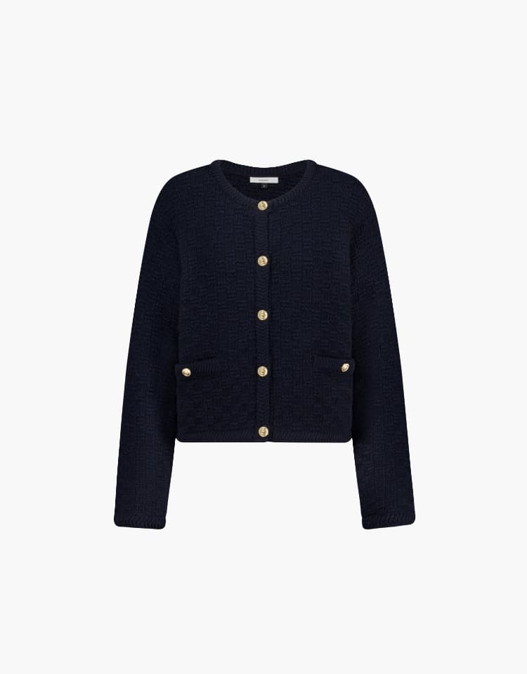 round neck short cardigan - navy