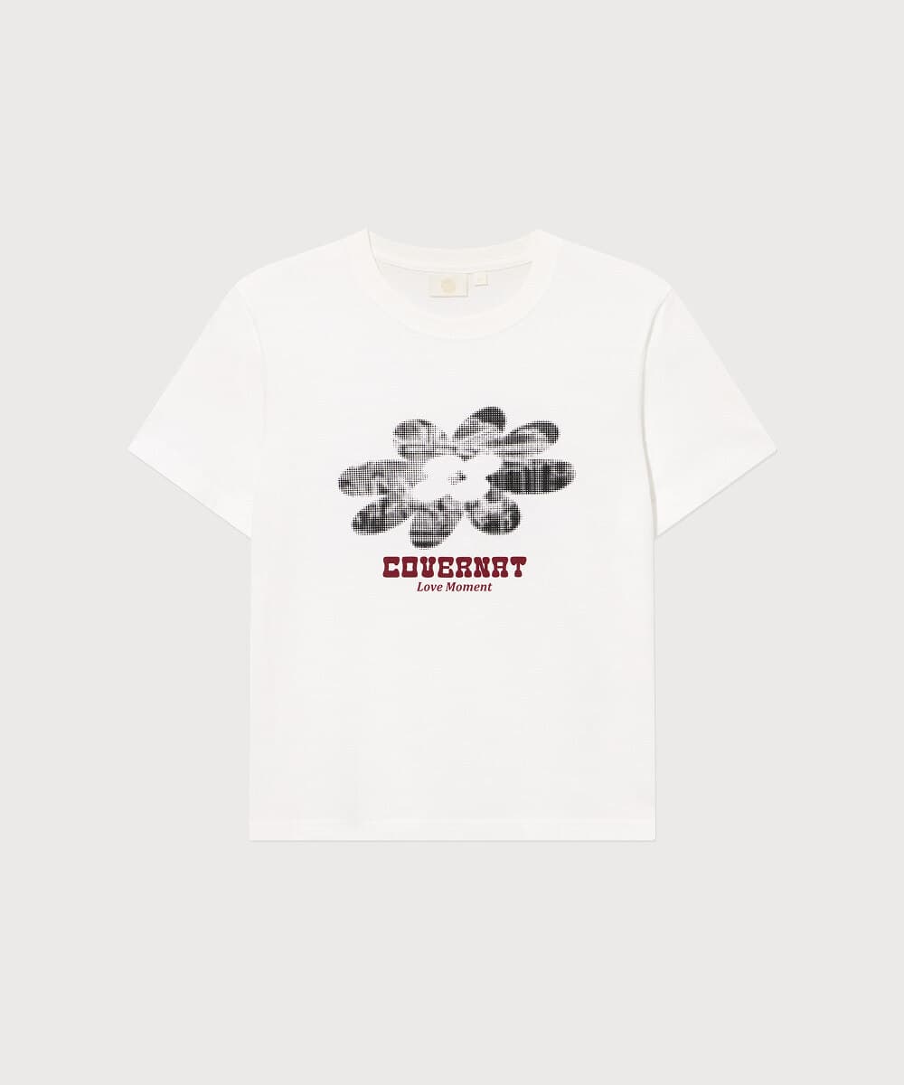 우먼 클로버 그래픽 반팔 티셔츠 Off White