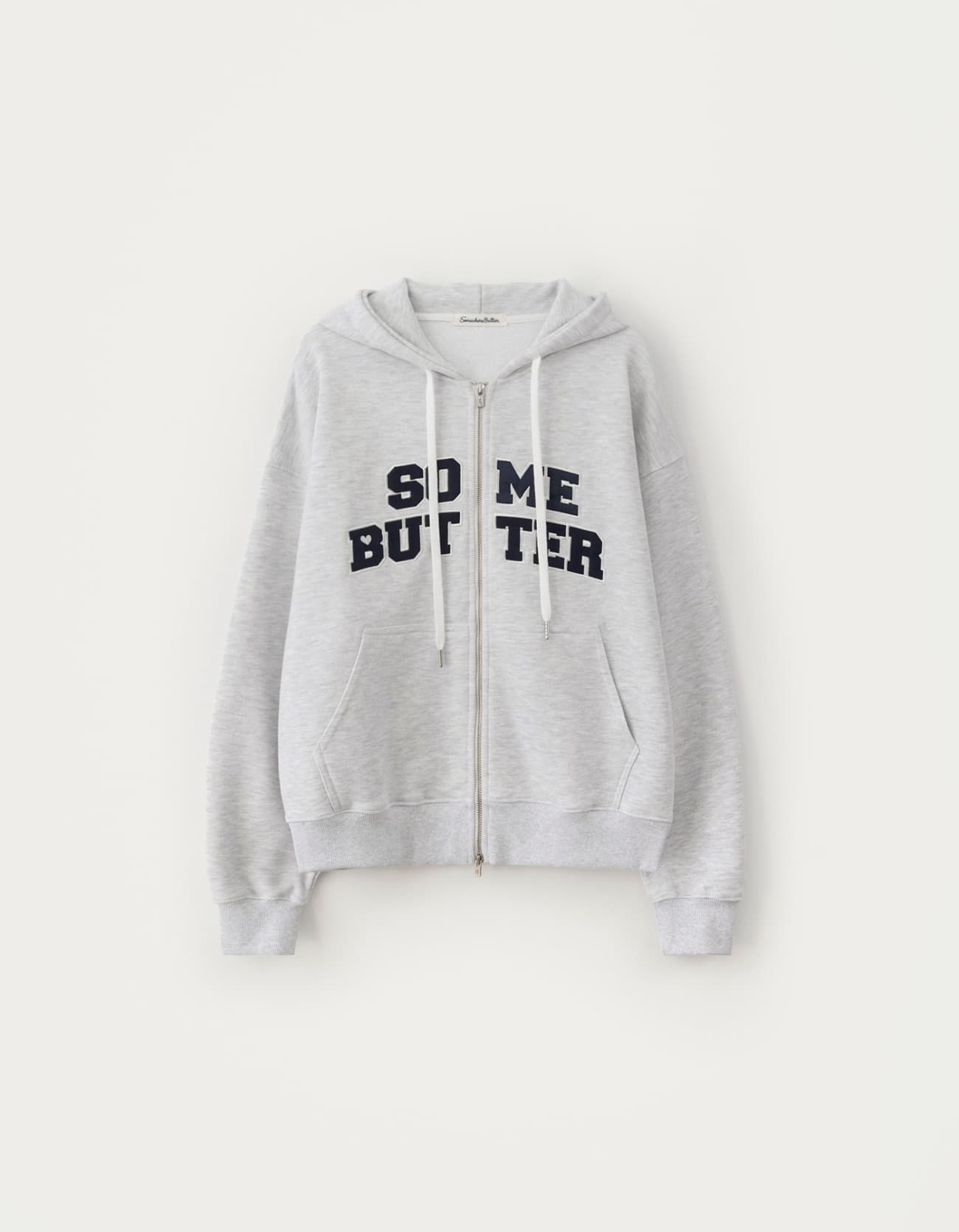 Satin Heart Logo Hoodie Zip-Up - White Melange