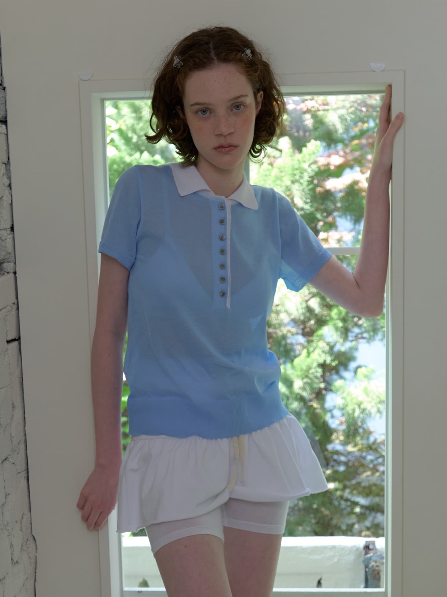 SHEER POLO KNIT_SKY BLUE