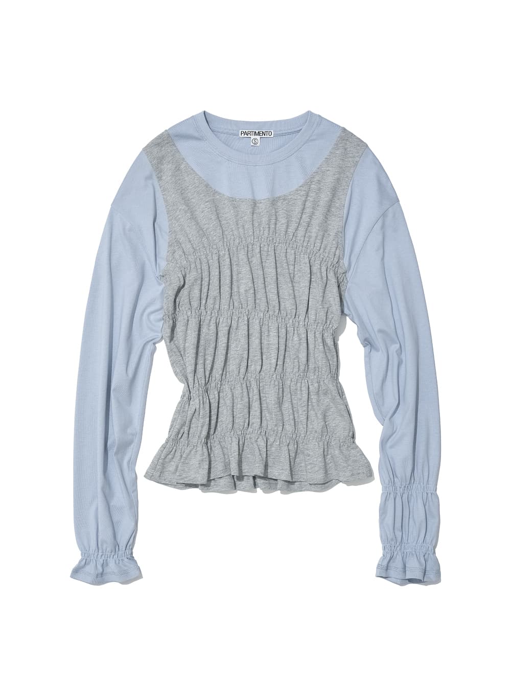 ALL-IN-ONE SMOCKED LONG SLEEVE TOP_SKY