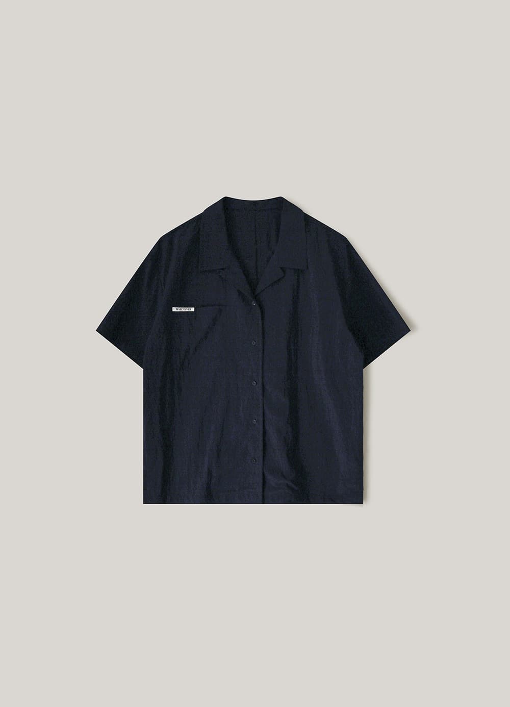 Open-Collar Crop Shirt - Navy
