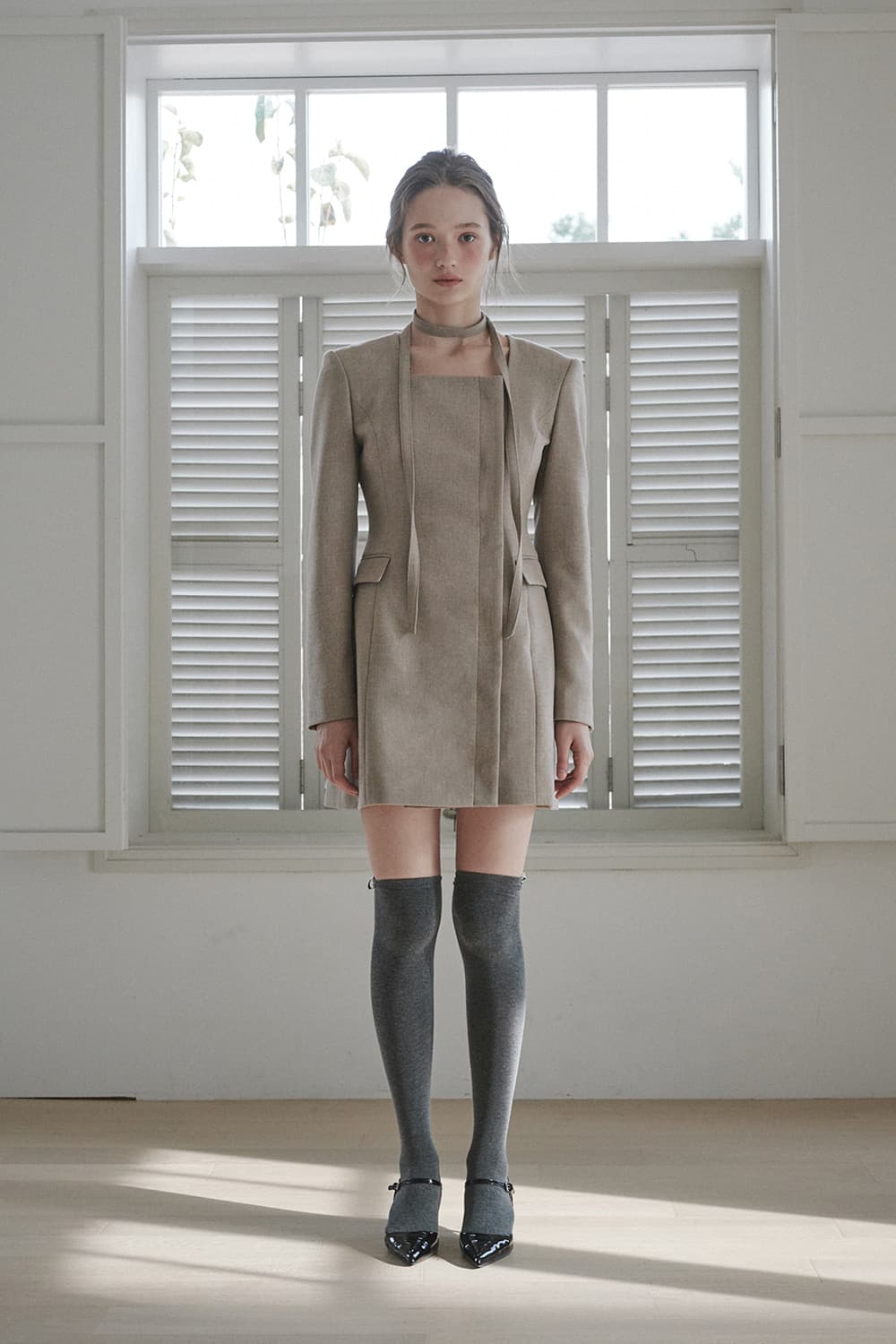 Jenn Square Neck Coat Dress - Beige
