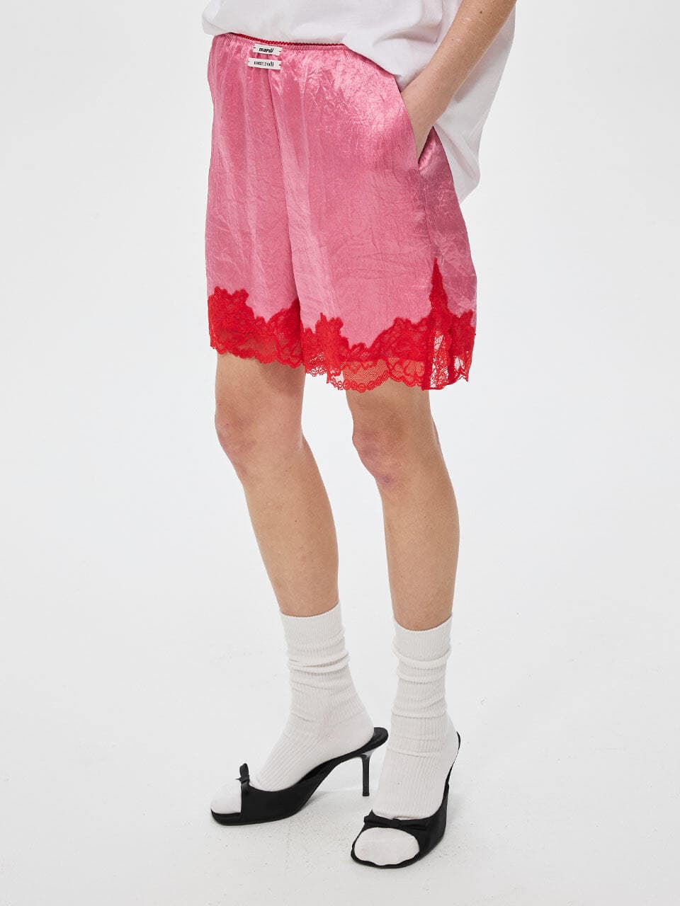 SATIN SHORTS DOUBLE LABEL LACE_PINK