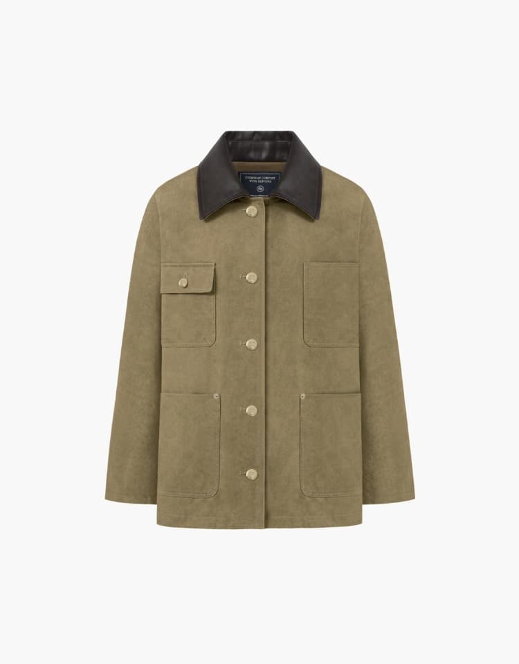 gold button work jacket - brown