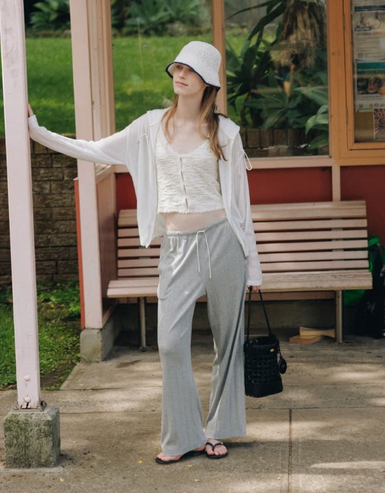 eyelet banding pants - melange grey