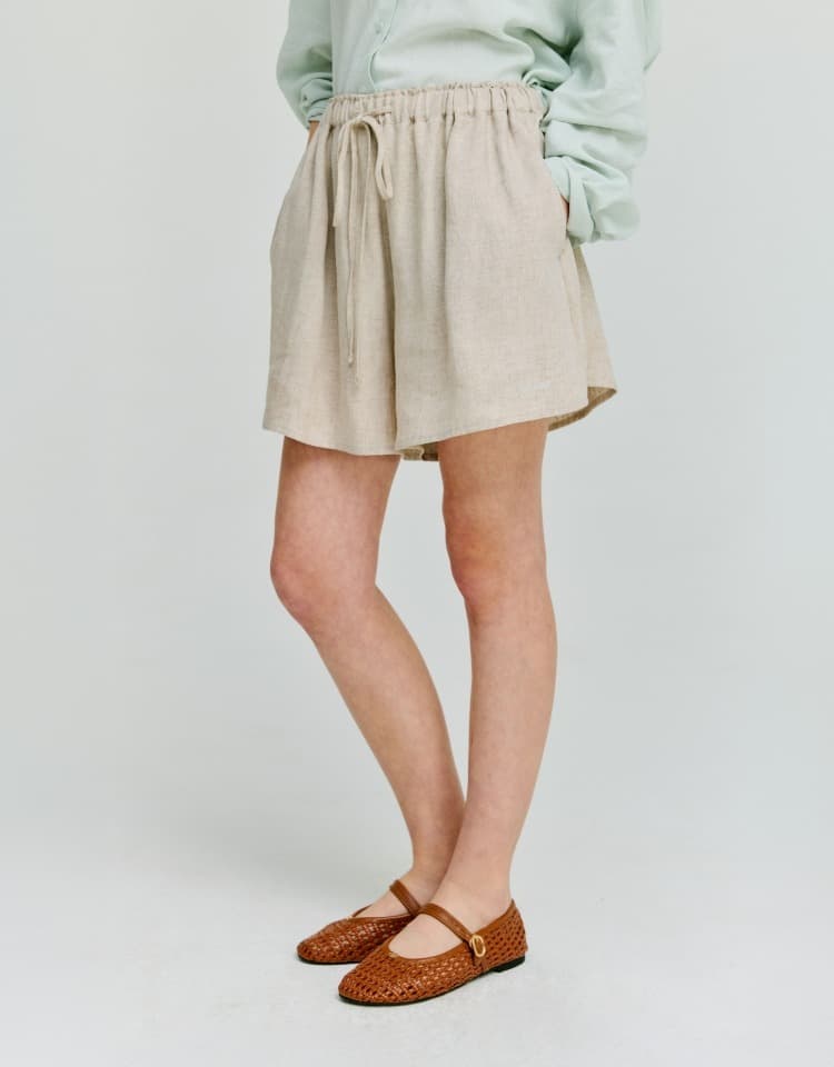 linen banding shorts - natural
