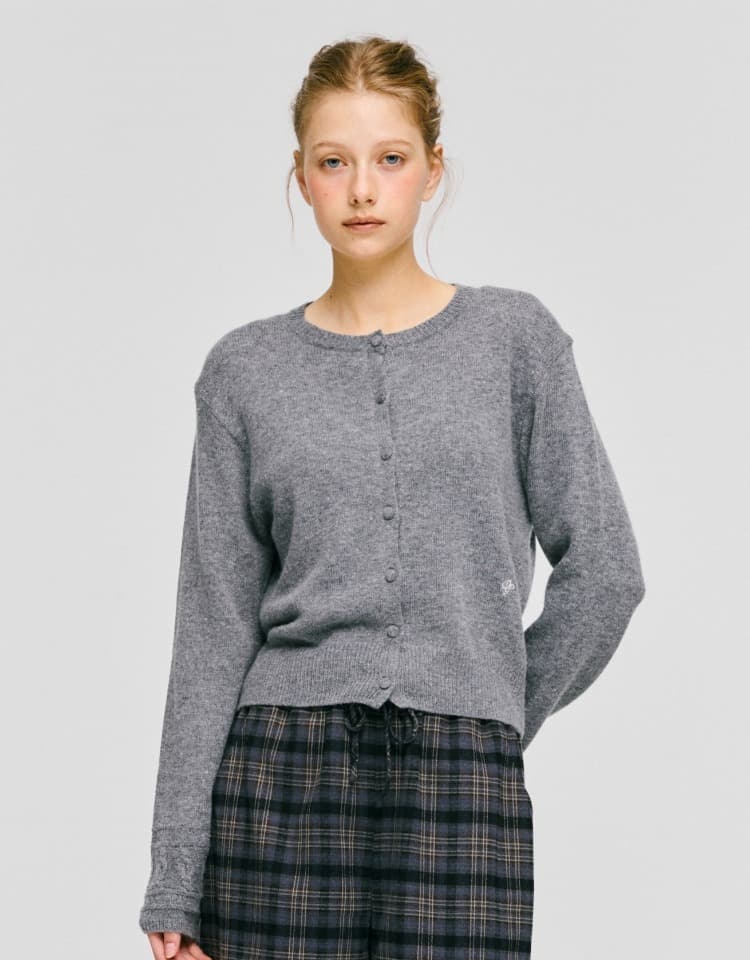 jacquard point cardigan - melange grey