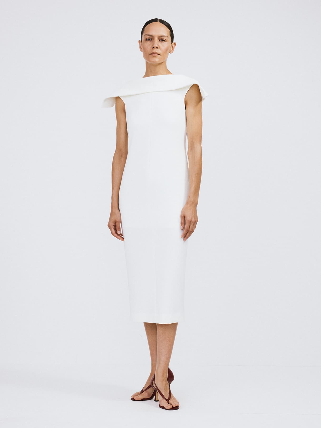 OPEN BACK HIGH NECK DRESS (OFF WHITE)