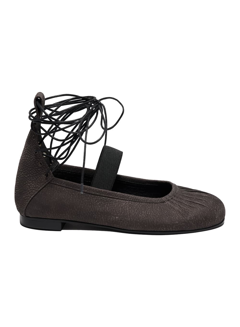 SHIRRING LACE-UP BALLET FLATS_BROWN