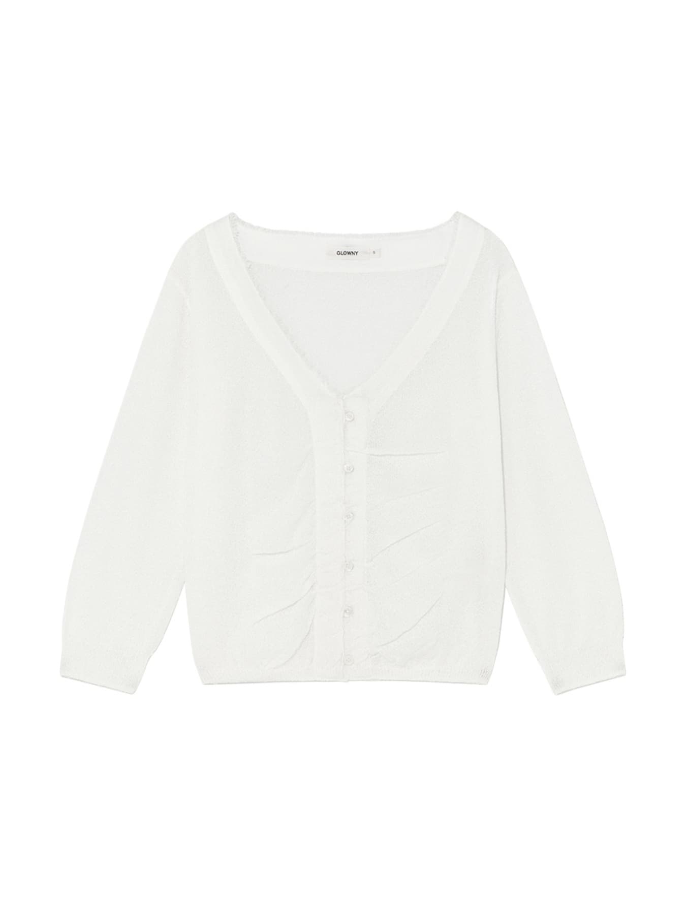 SHERBET V-NECK FRINGE CARDIGAN (IVORY)