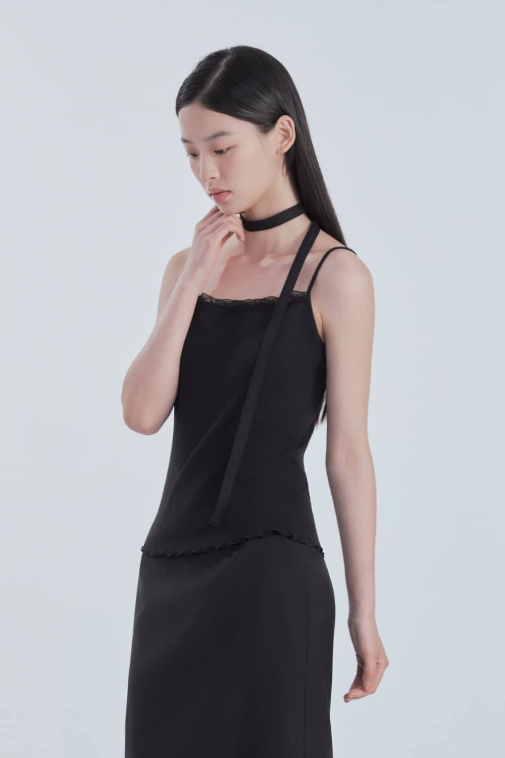 Lace Jersey Cami Top - Black
