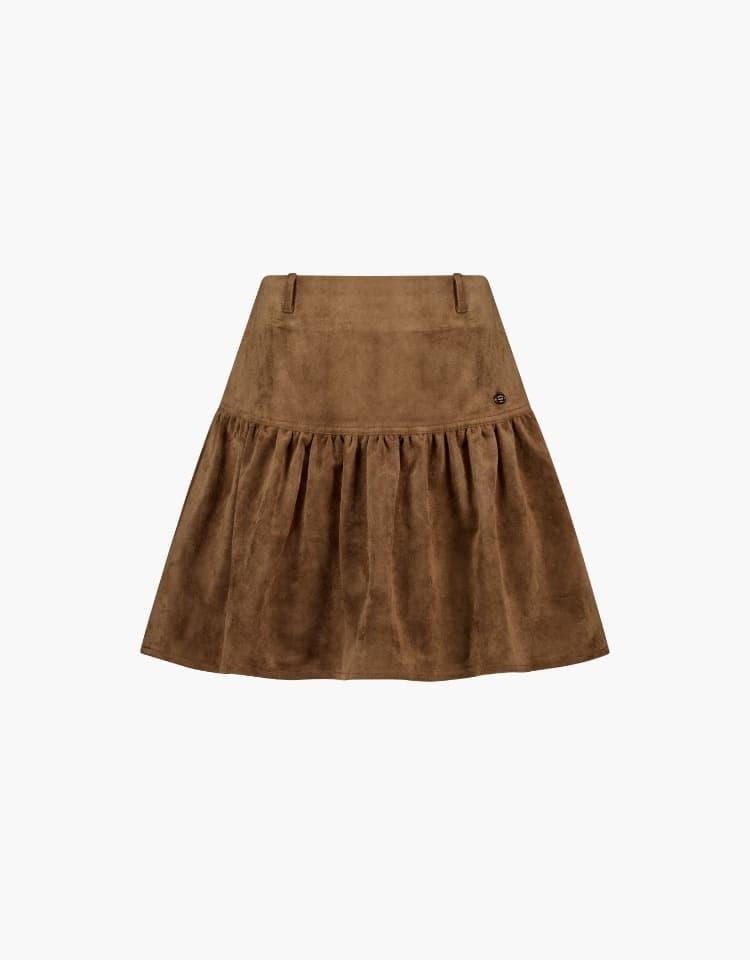 suede shirring skirt - brown