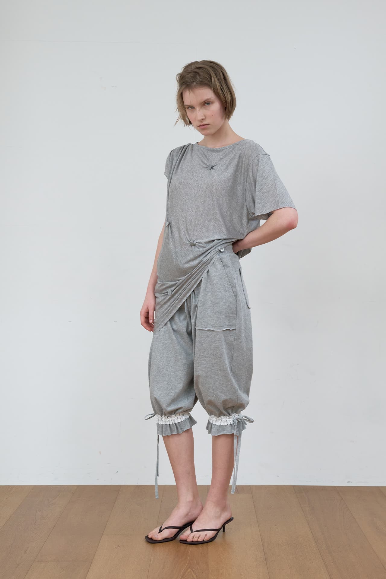 LACE TIE SWEAT PANTS_MELANGE