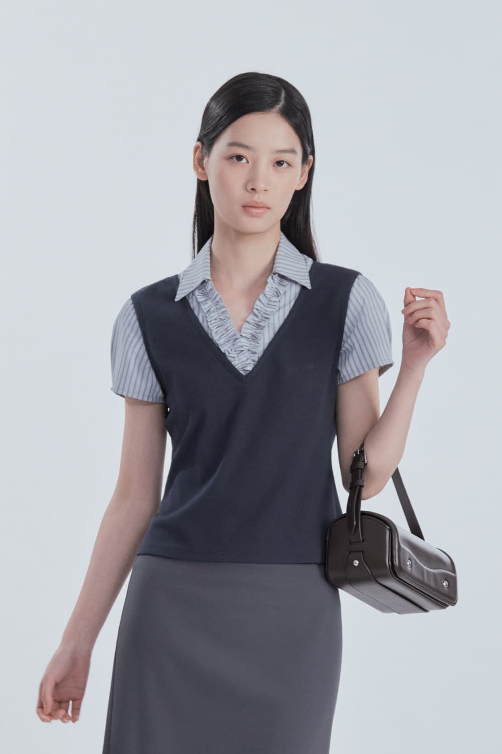 Emma Layered Ruffle Blouse Top - Navy