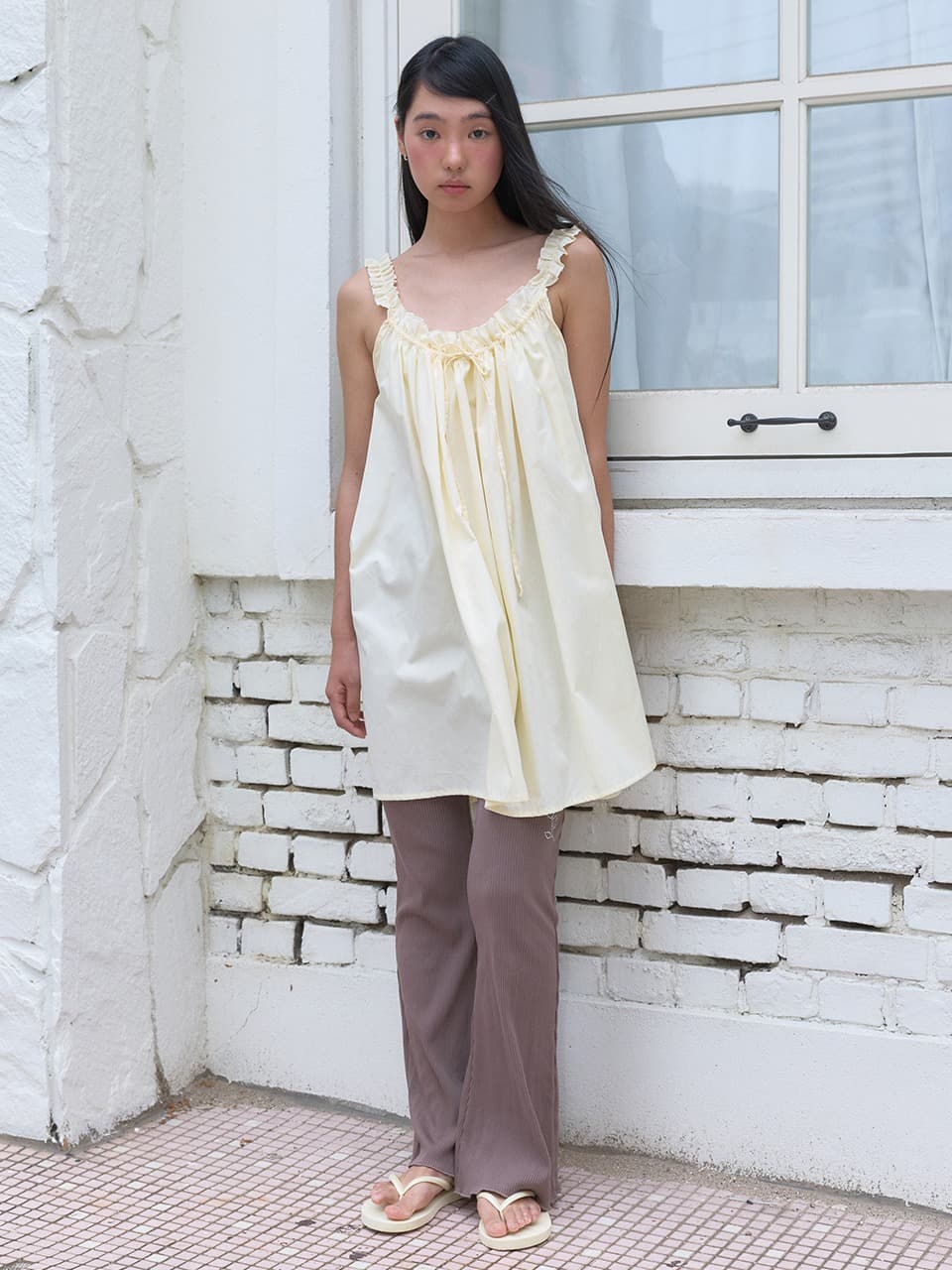 STRING SHIRRING ONE-PIECE (LIGHT YELLOW)