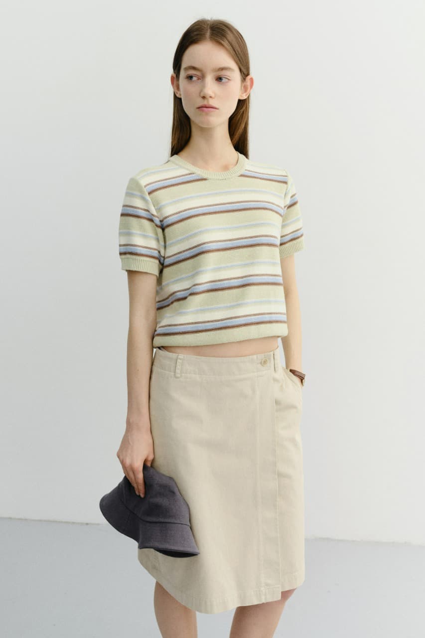 UNISEX STRIPED CREWNECK KNIT MINT CREAM_UDSW6B129T1