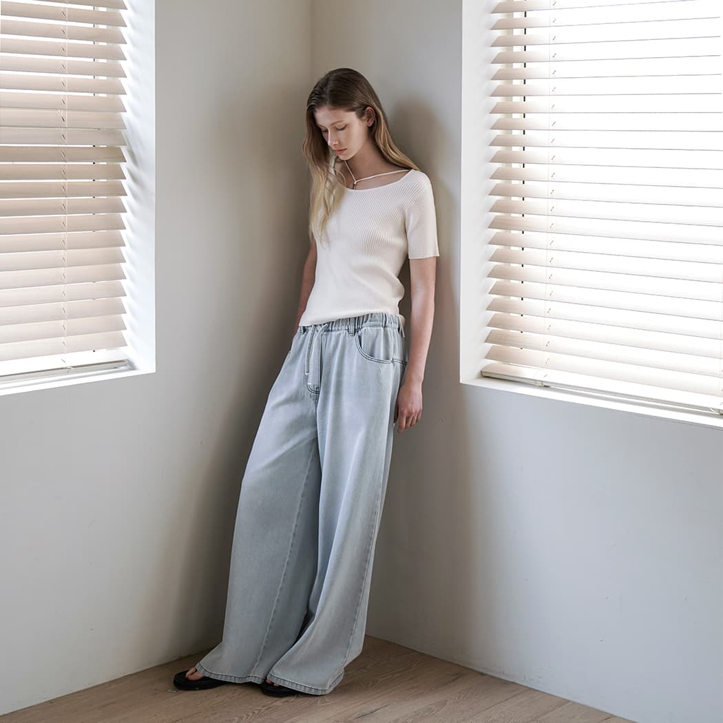 (PT-5639)BANDING STRING ICE WIDE DENIM