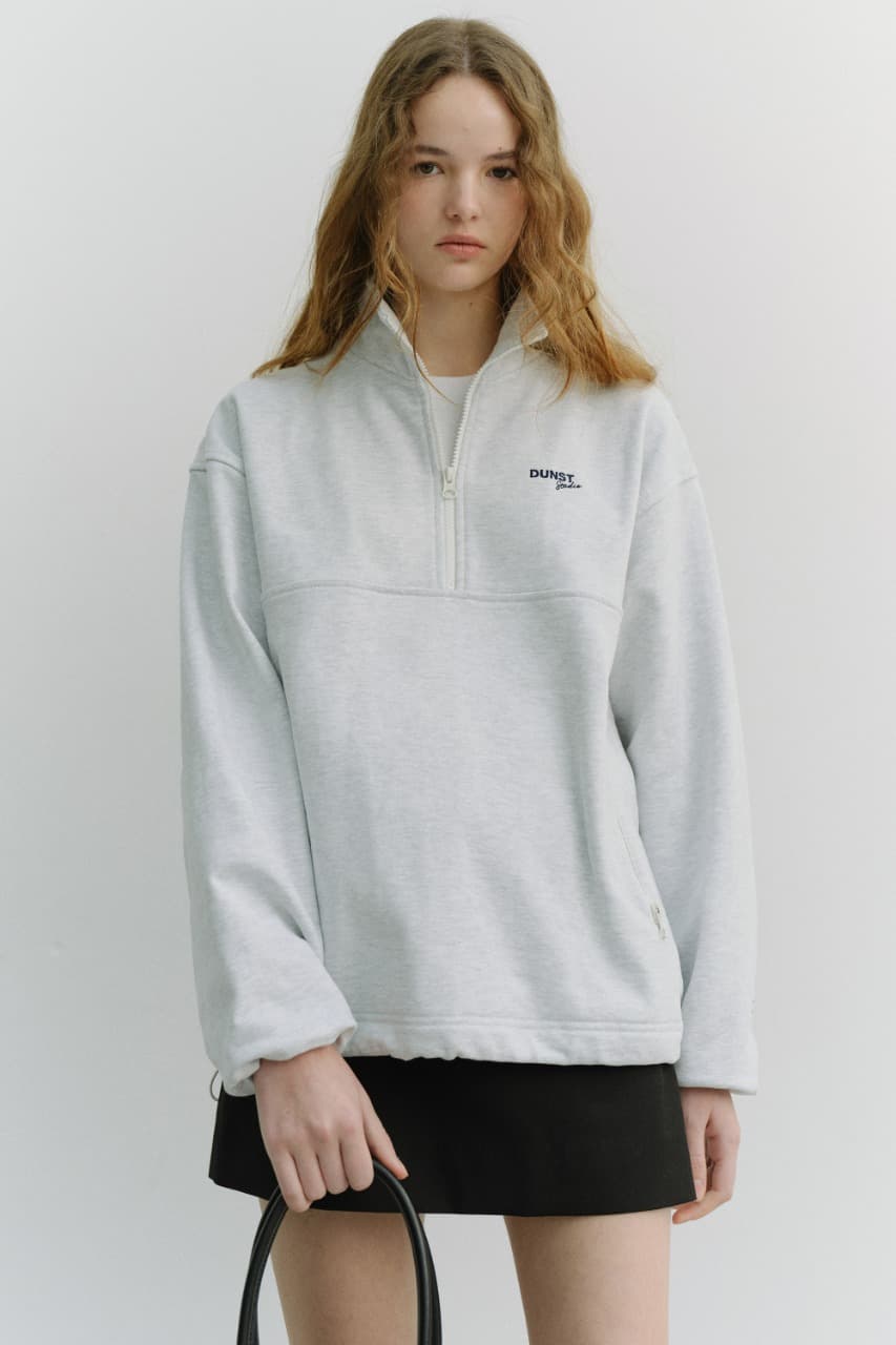UNISEX RELAXED HALF ZIP-UP SWEATSHIRT LIGHT MELANGE GREY_UDTS6A102G1