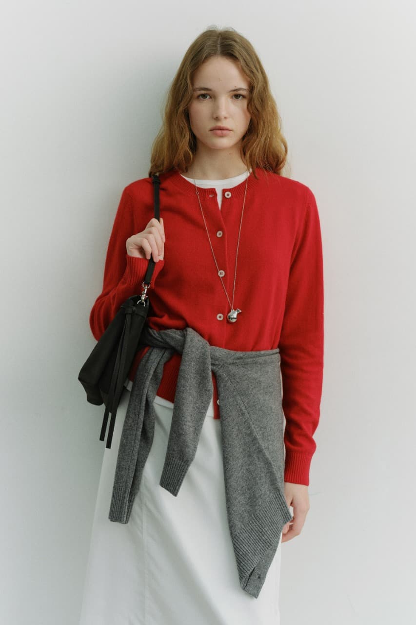ESSENTIAL CREWNECK KNIT CARDIGAN TOMATO RED_UDSW6A209R2