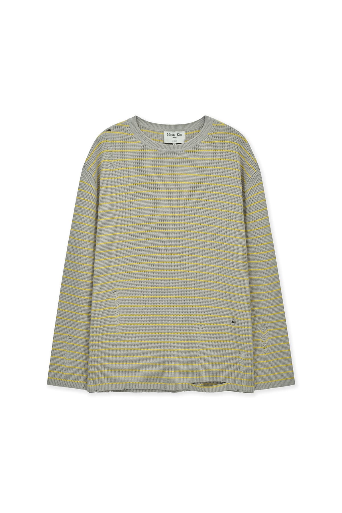 STRIPE DAMAGED LOOSE PULLOVER IN BEIGE