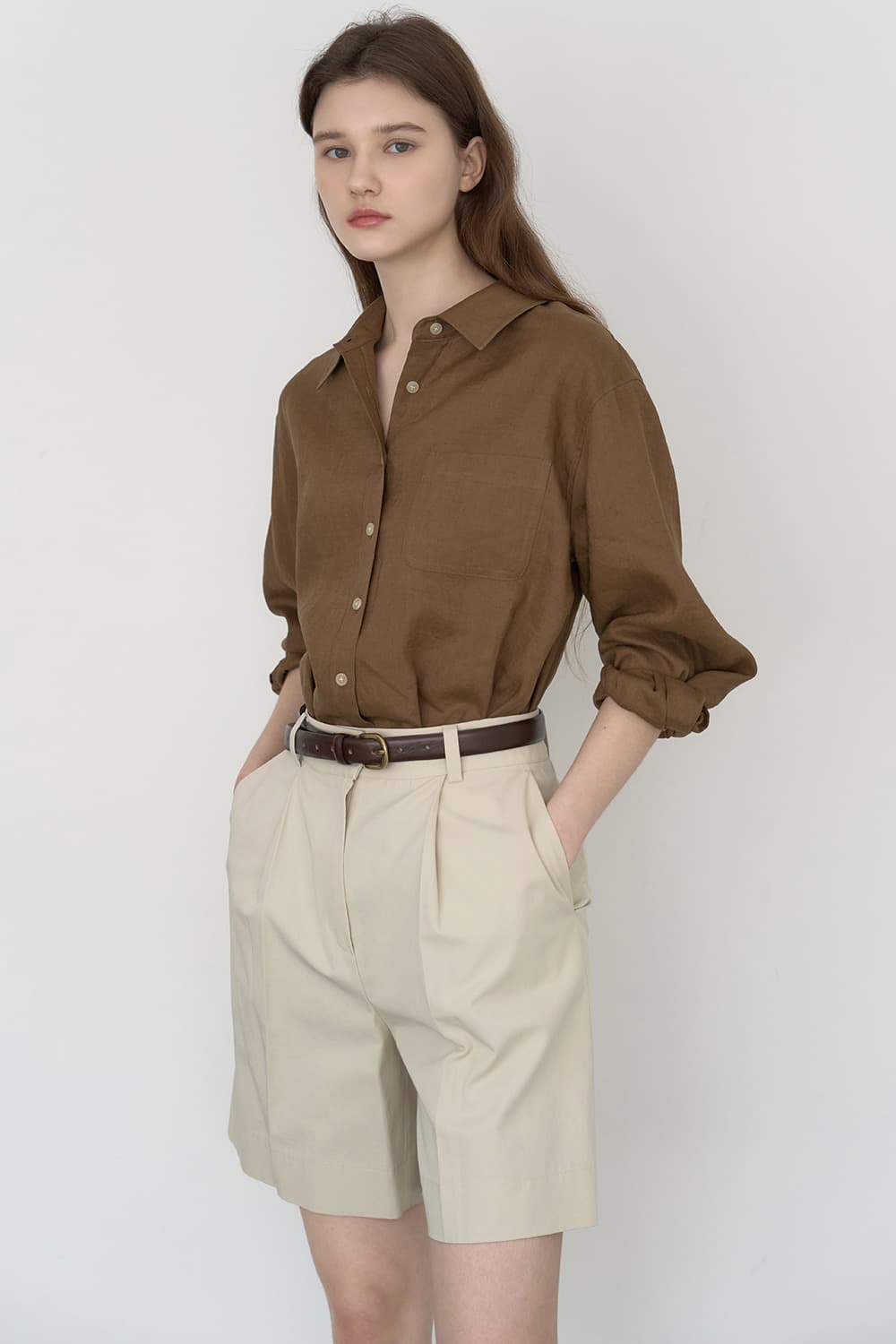 Linen classic shirt S/BR [N6PSBL01]