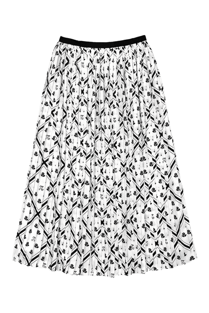 Monochrome Graphic Pleated Skirt (White)