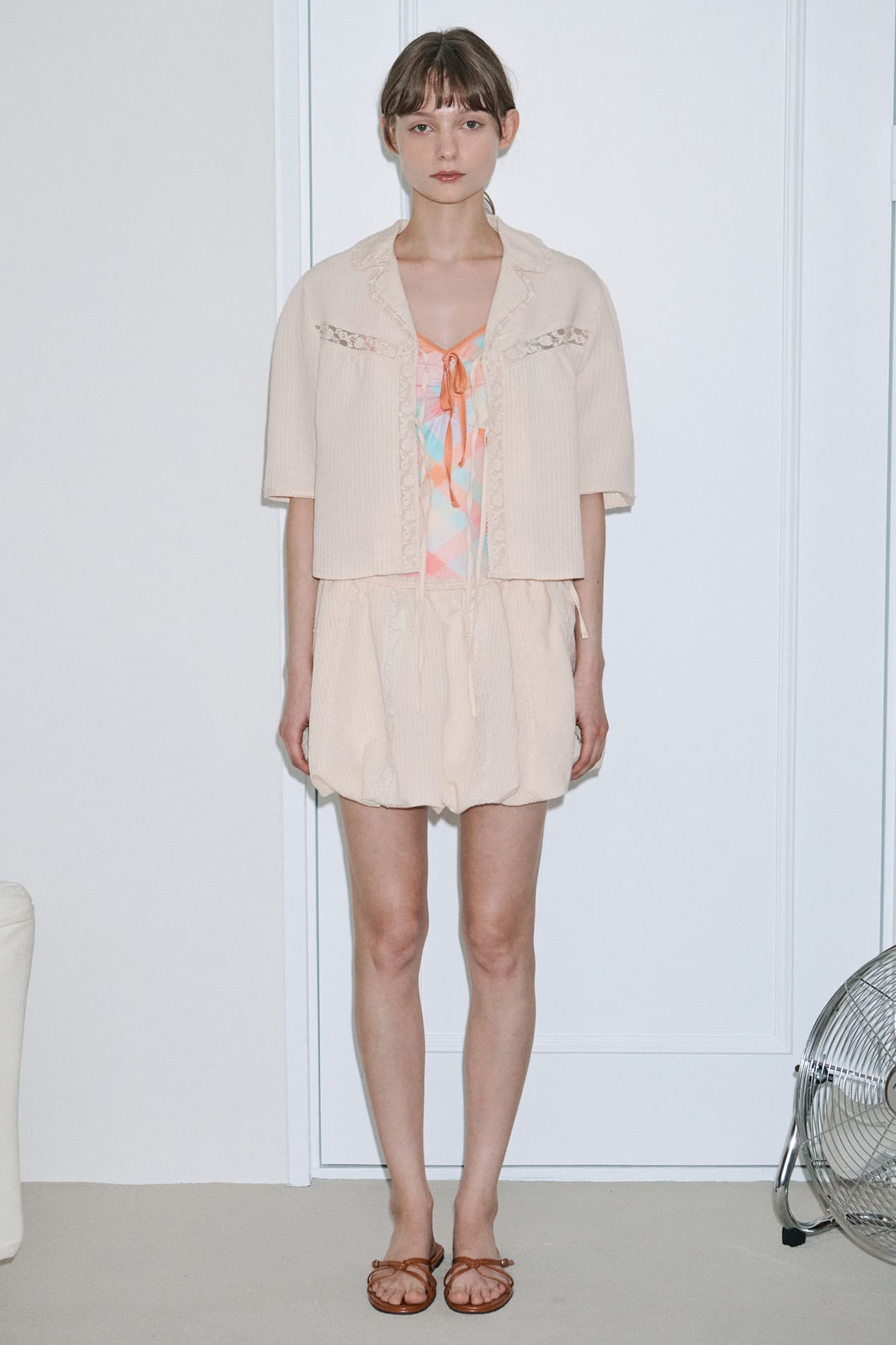 Lace Balloon Mini Skirt (Apricot)