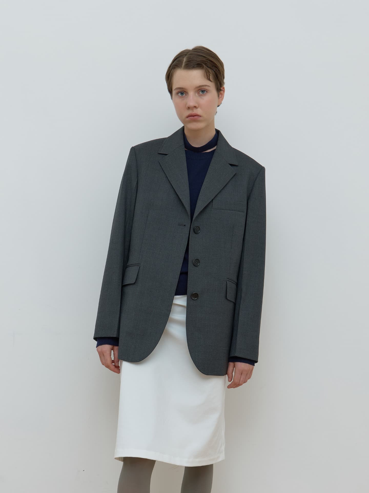 SINGLE HIDDEN JACKET_MELANGE GREY