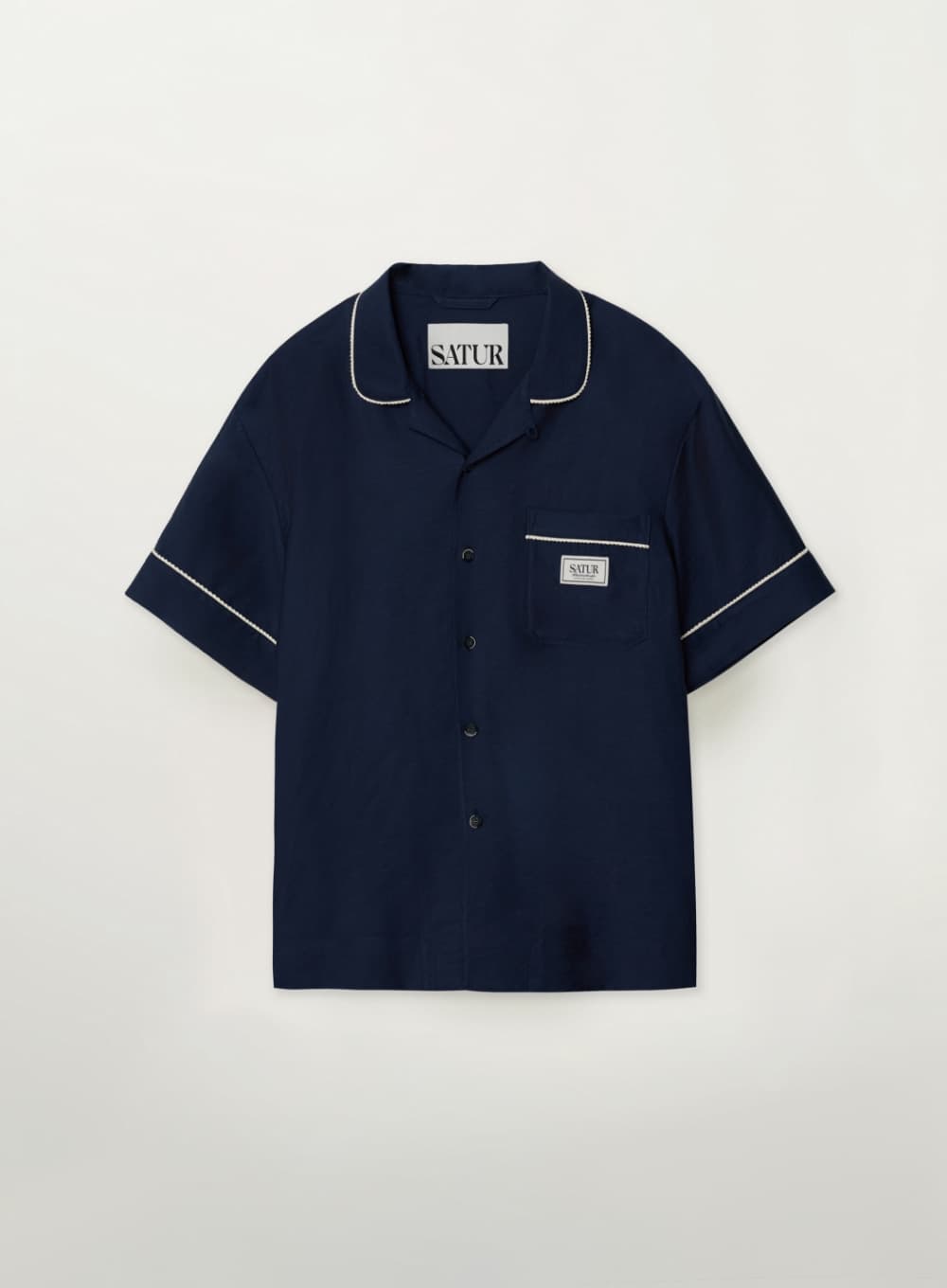 Homewear Open Collar Half Shirt - Navy
