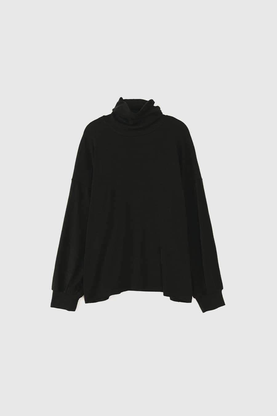 Wool Loose Turtle Neck T-Shirt (Black)