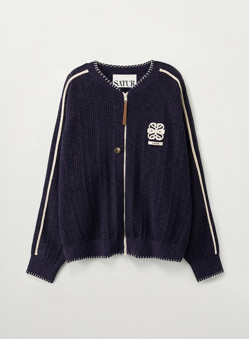 Point Stitch Crochet Knit Zip-up - Dark Purple