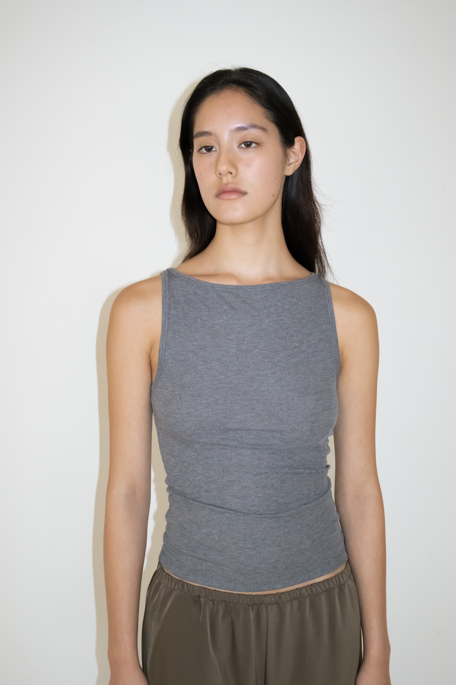 Boat Neck Sleeveless Top (Grey)