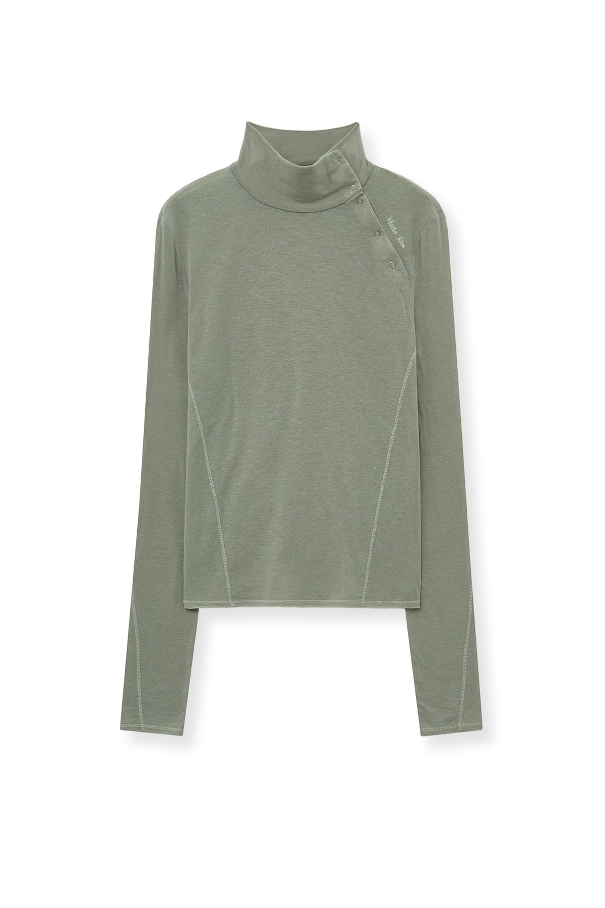BUTTON SLIT HALF NECK TOP IN BEIGE