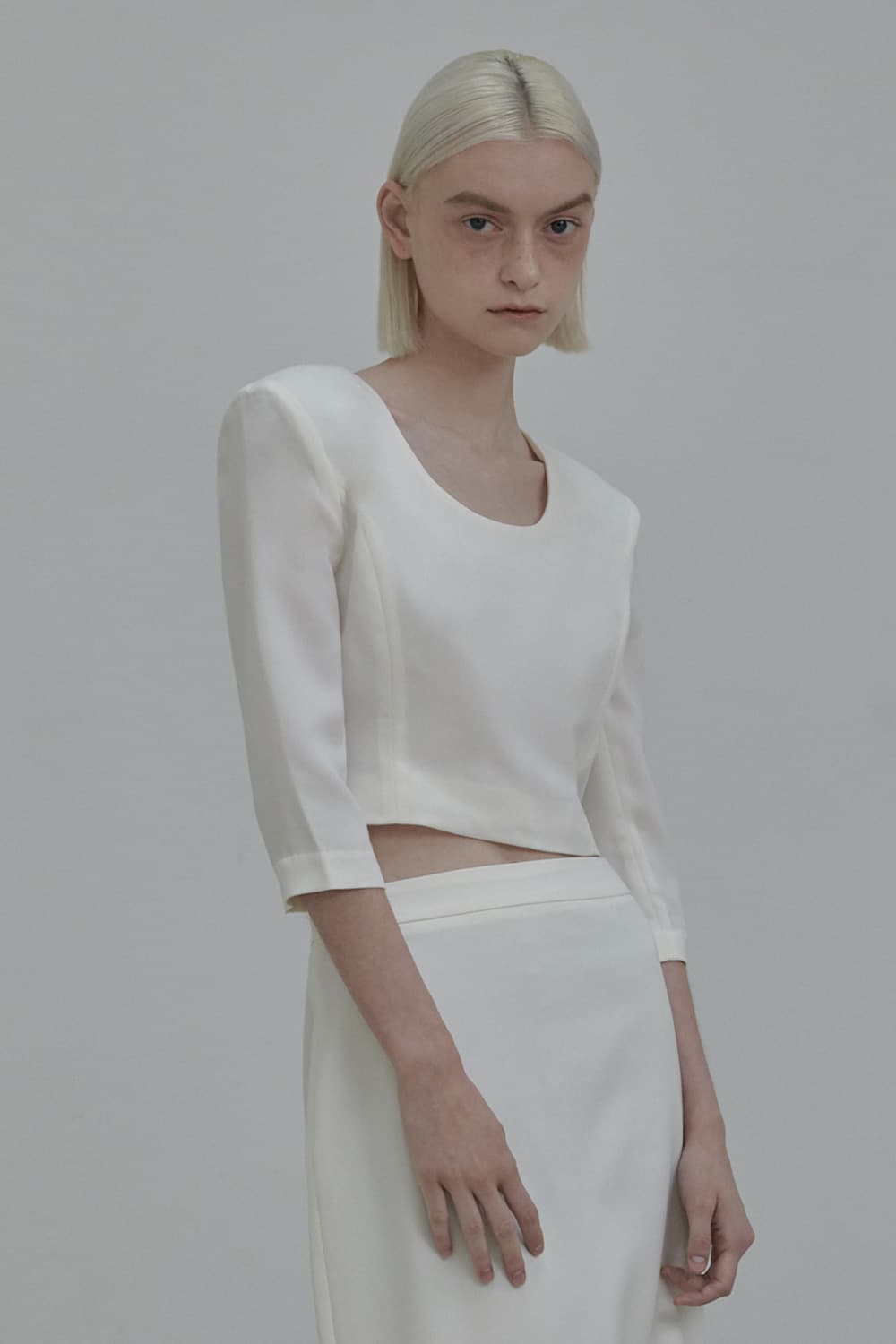 Dominic Round Neck Blouse Top - Ivory