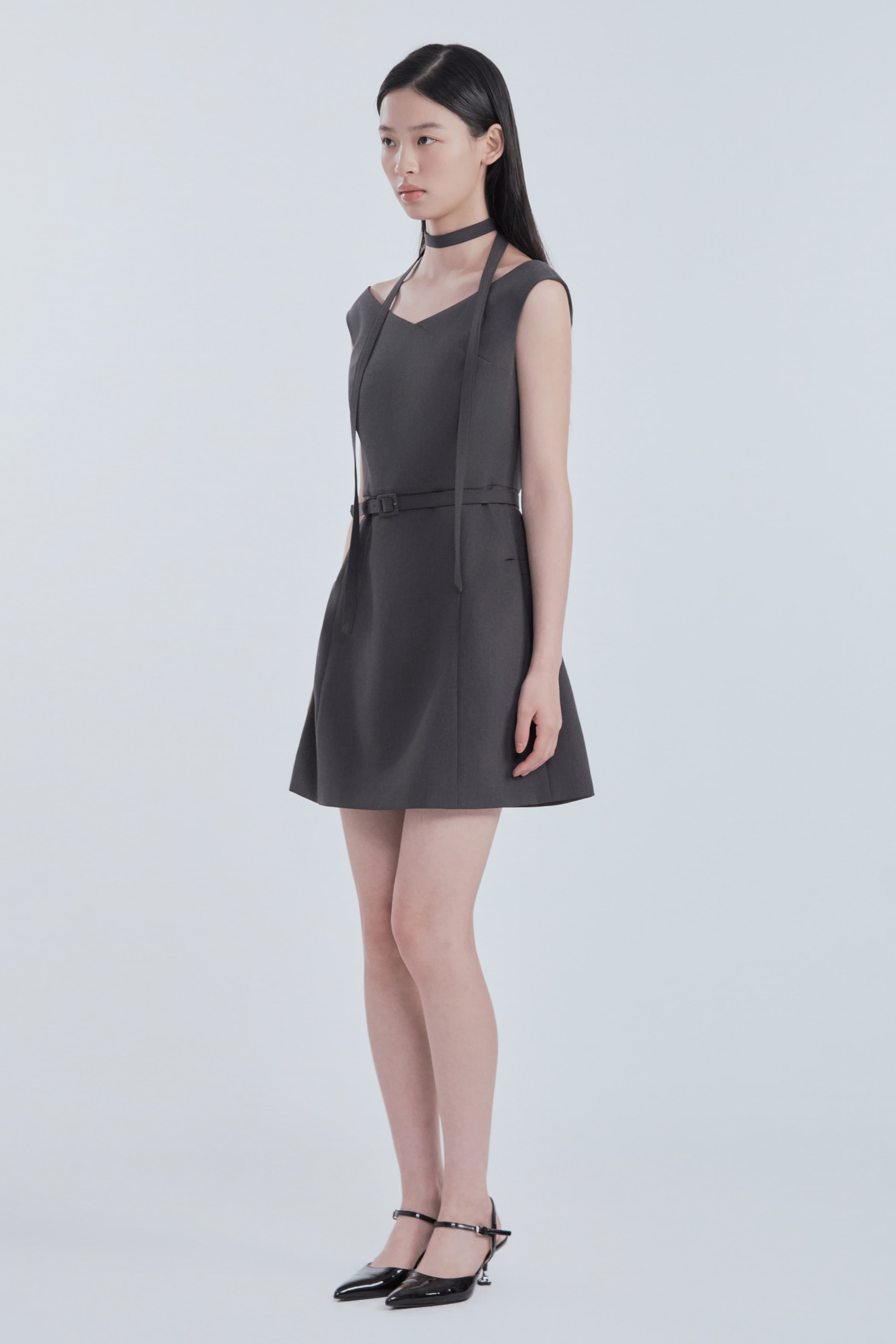Sienna Semi Off-Shoulder Mini Dress - Charcoal