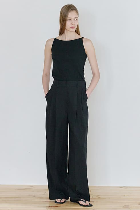 Summer casual wide banding pants [BK]