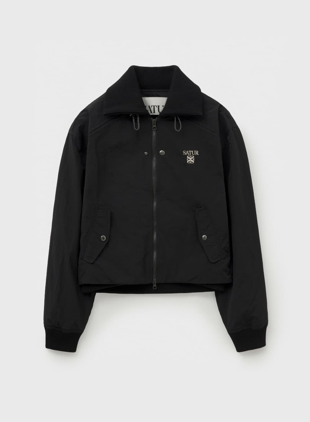 (W) Maron Nylon Crop Bomber Jacket - Black