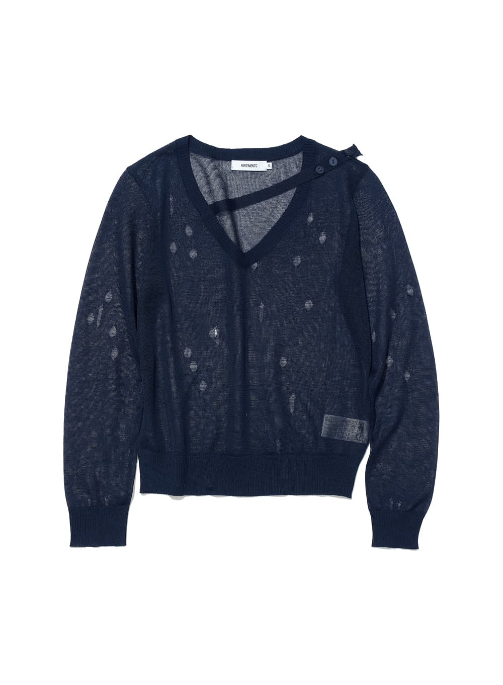 SHEER DISTRESSED V-NECK KNIT TOP_NAVY