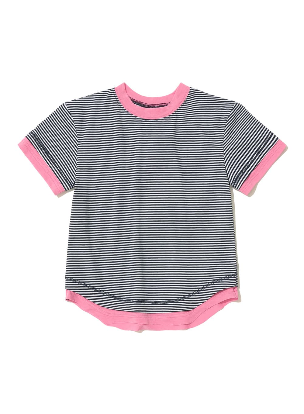 STRIPE DOUBLE LAYERED SHORT SLEEVE TEE_NAVY