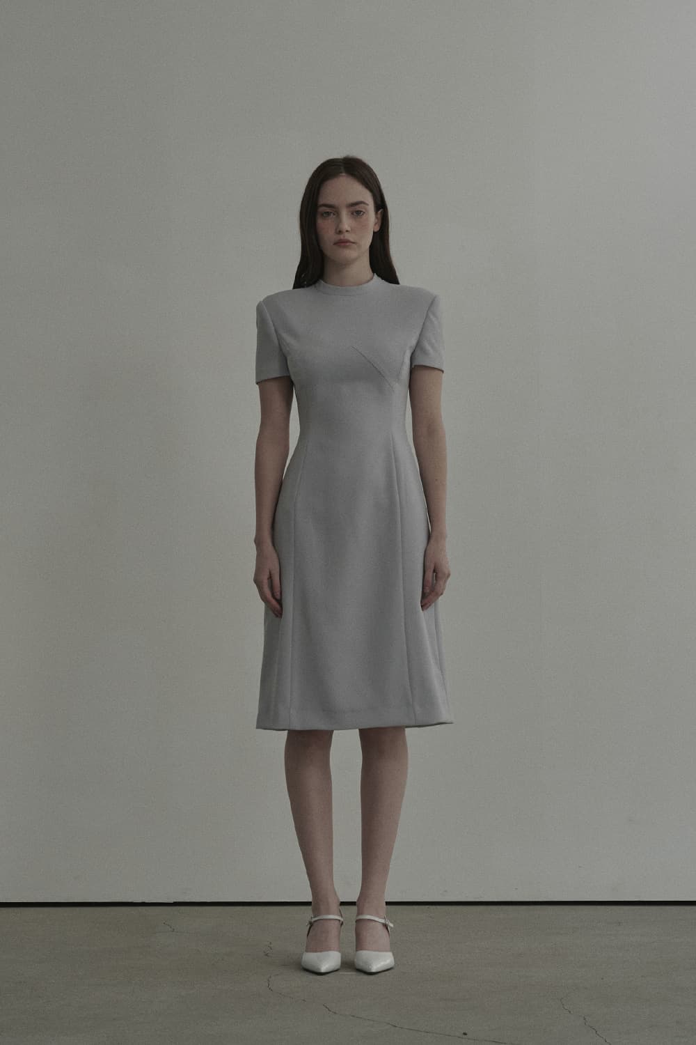 Half Neck Tailored Long Suit Dress - Sky Blue