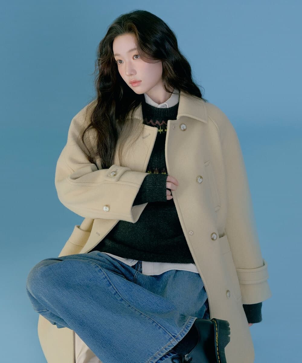 우먼 울 싱글 롱코트 Sand